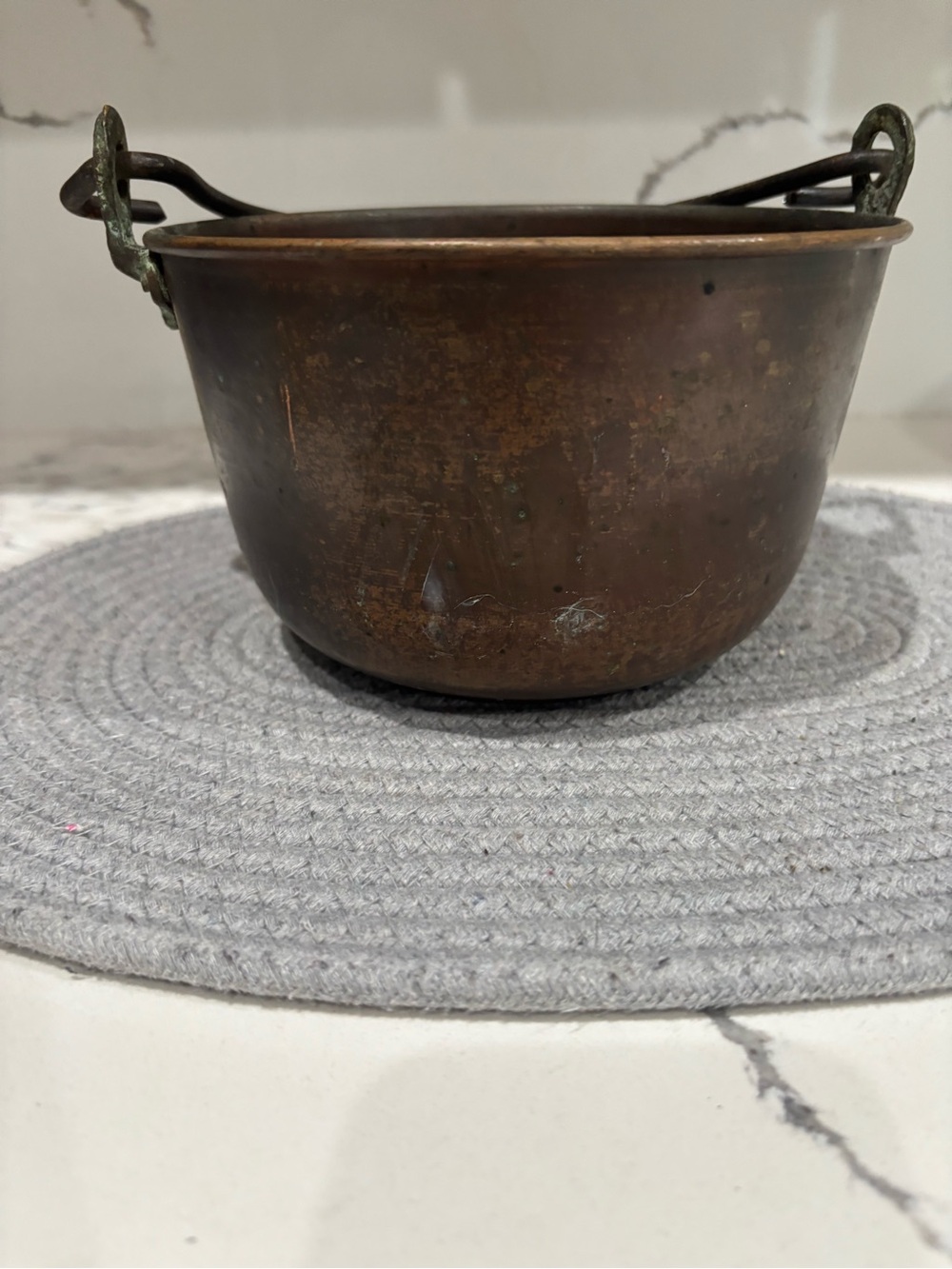 Vintage Patina Copper Pot with Handle - Rustic Copper Tone